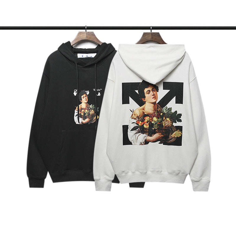 Off White Hoodie Anime Print Casual Hooded Sweater Plus Size Loose