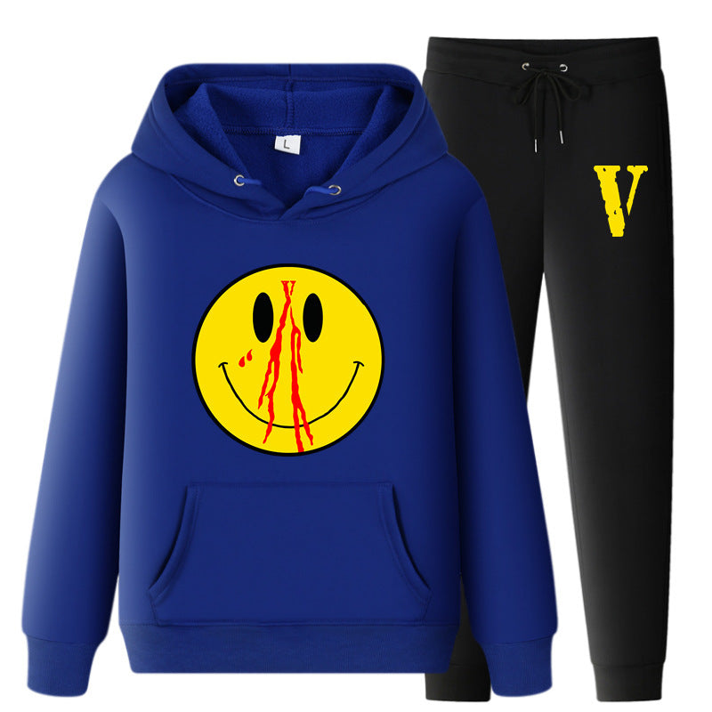 Vlone Hoodie & Pants 2 Piece Set Men'S Clothing Spring And Autumn Print Loose