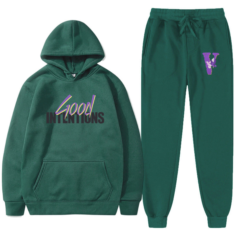 Vlone Hoodie & Pants 2 Piece Set Casual Loose Hoodie