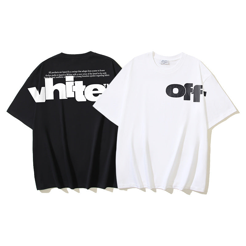 Off White T Shirts OW Letter Pattern Crew Neck Pullover Short Sleeves