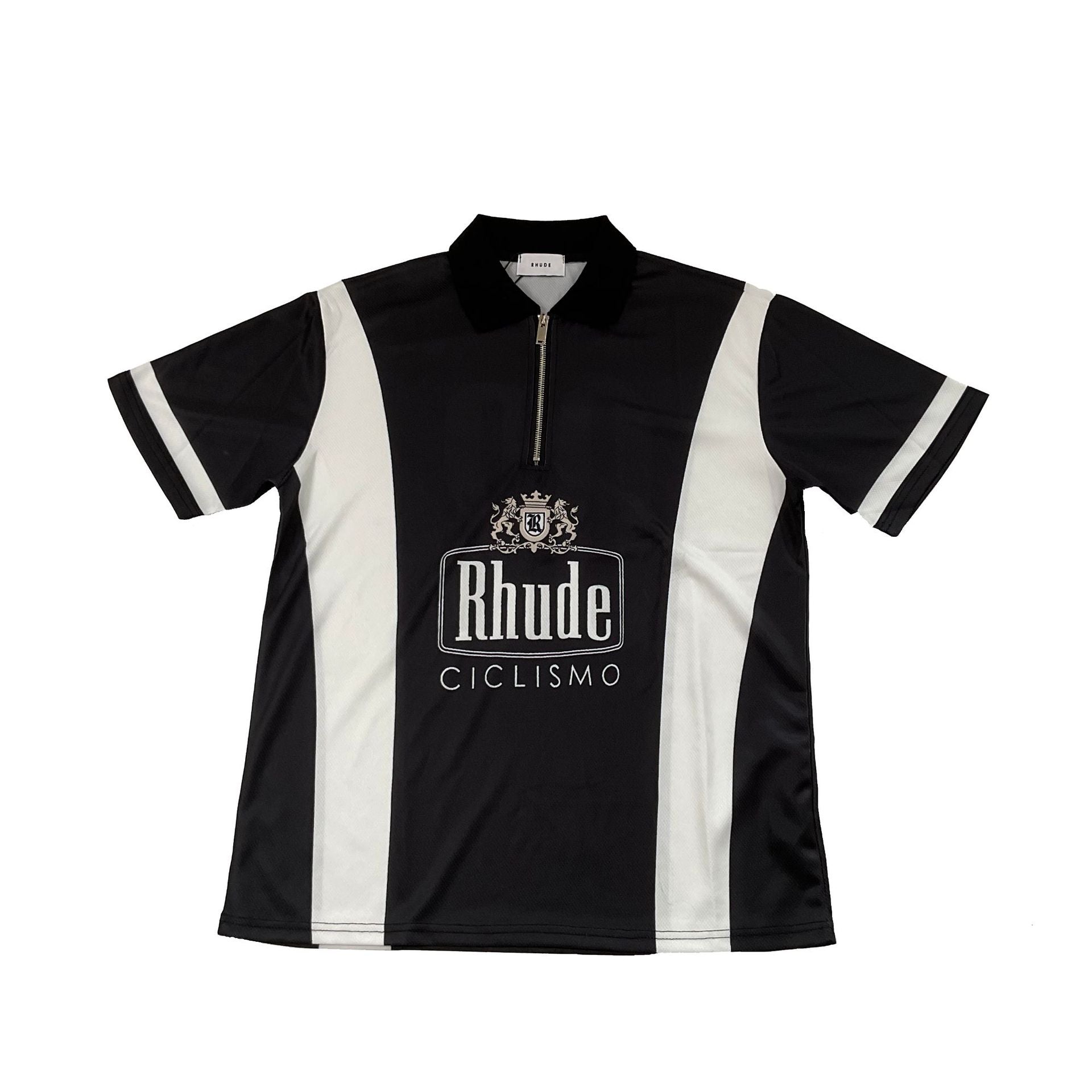 Rhude T Shirt Cross-border European and American trendy brand RHUDE badge letter half zipper mesh lapel short-sleeved T-shirt men's and women's high street polo shirt