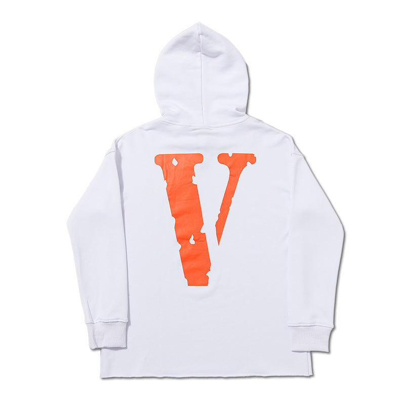 Vlone Hoodie Orange Letter Print Casual Loose Casual