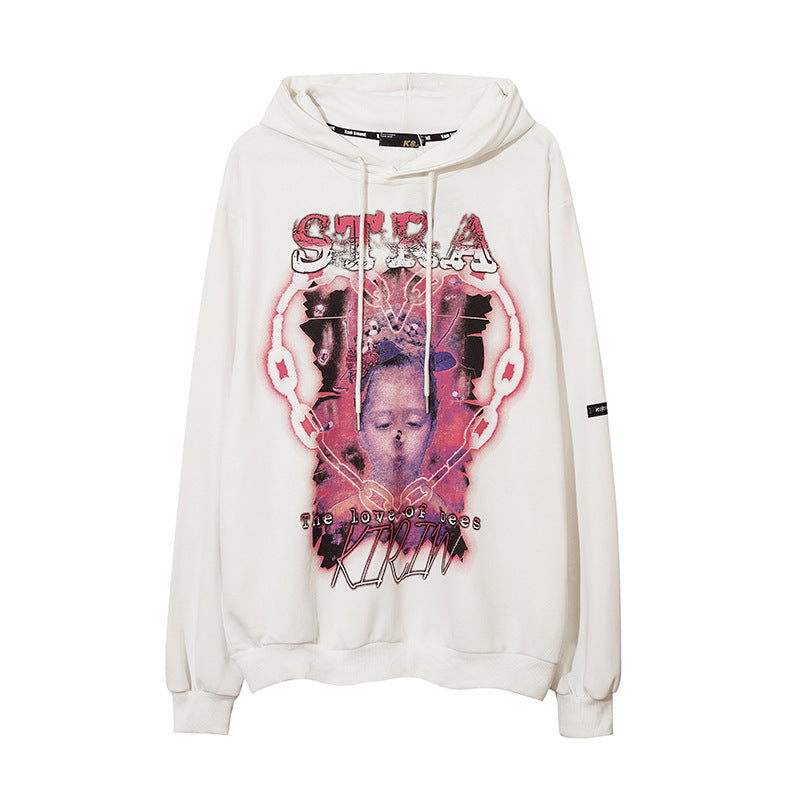 Man Fall Outfits Hip Hop Printed Hoodie Men's and Women's Pullover Black White Autumn and Winter