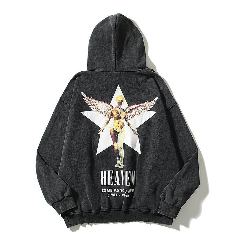 Nirvana Hoodie False Perception Angel Embroidery Distressed Cut Hooded Sweater