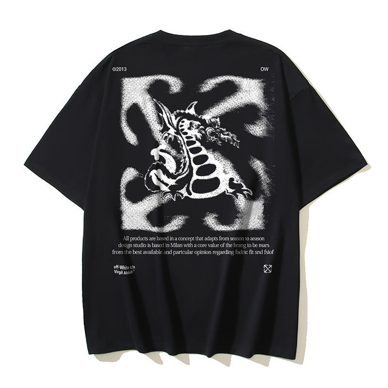 Off White T Shirts OW Dragon Arrow Print Crew Neck Pullover Short Sleeves