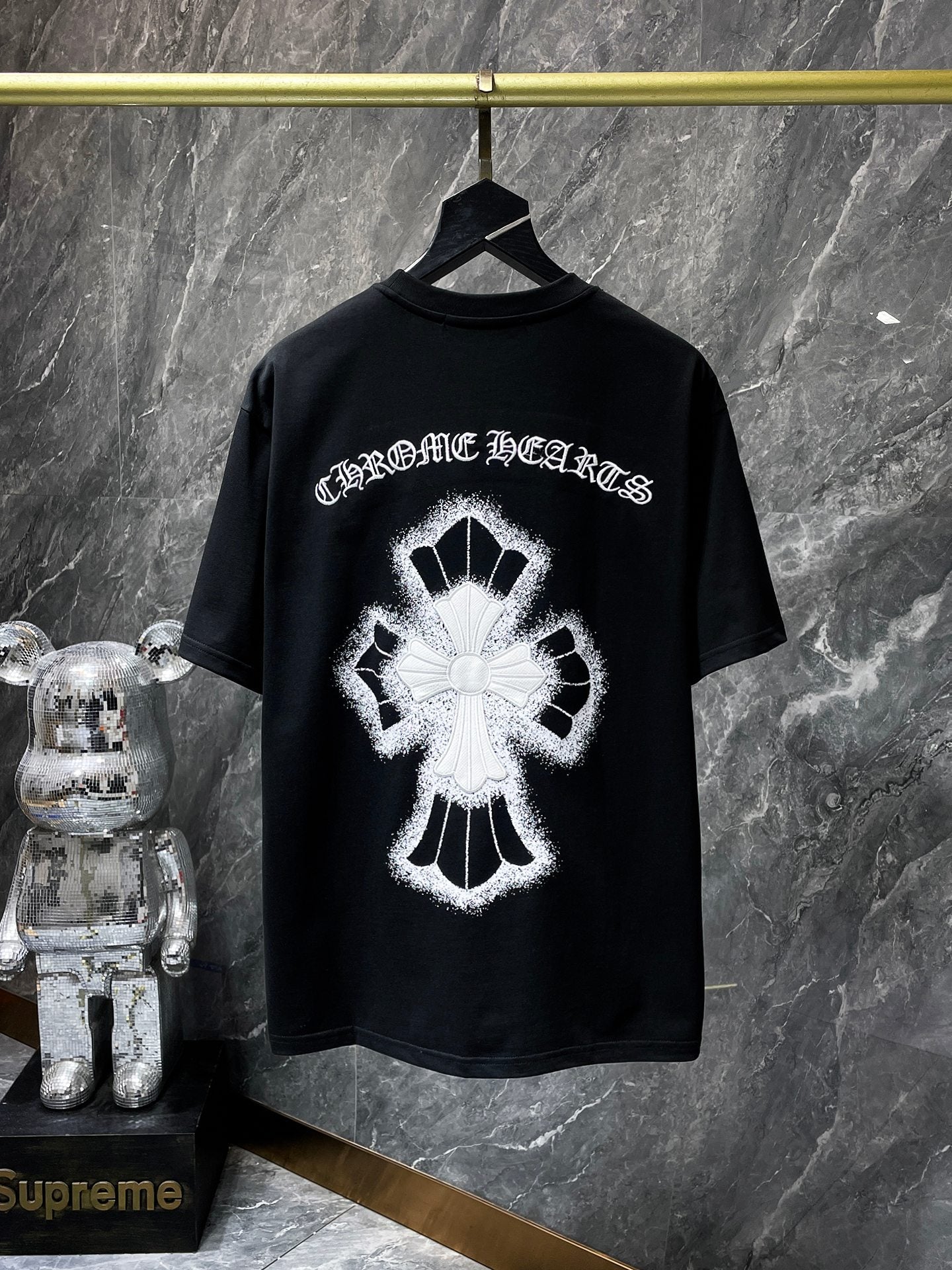 Chh Chrome Hearts T Shirts Embroidered Sanskrit Alphabet Cross Sports Loose Short Sleeve T-Shirt
