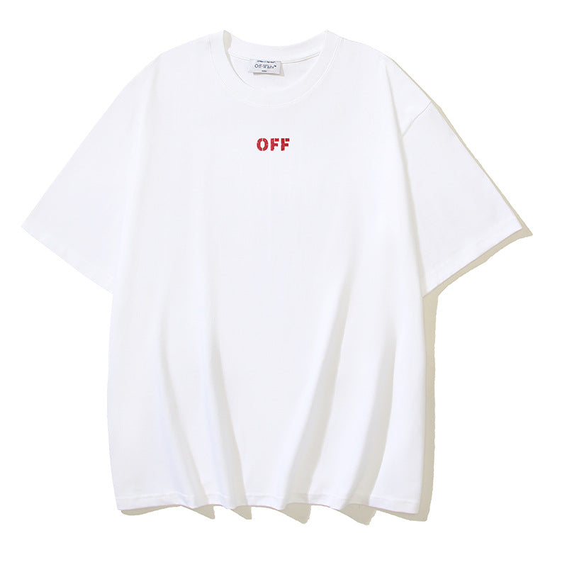 Off White T Shirts OW Smiling Arrow Print Crew Neck Pullover Short Sleeves