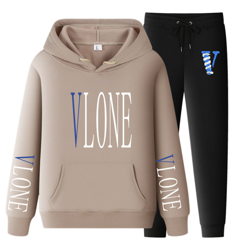 Vlone Hoodie & Pants 2 Piece Set Printed Casual Sports Loose Suit