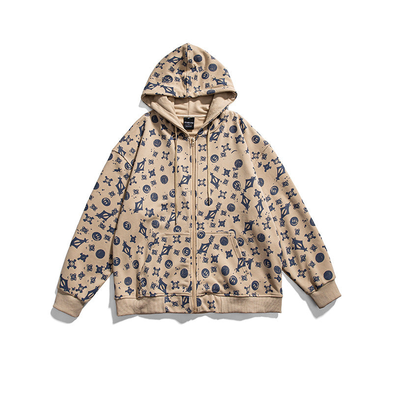 Mens Graphic Hoodies Men's Hooded Cardigan Sweater Men's Loose Casual Jacket