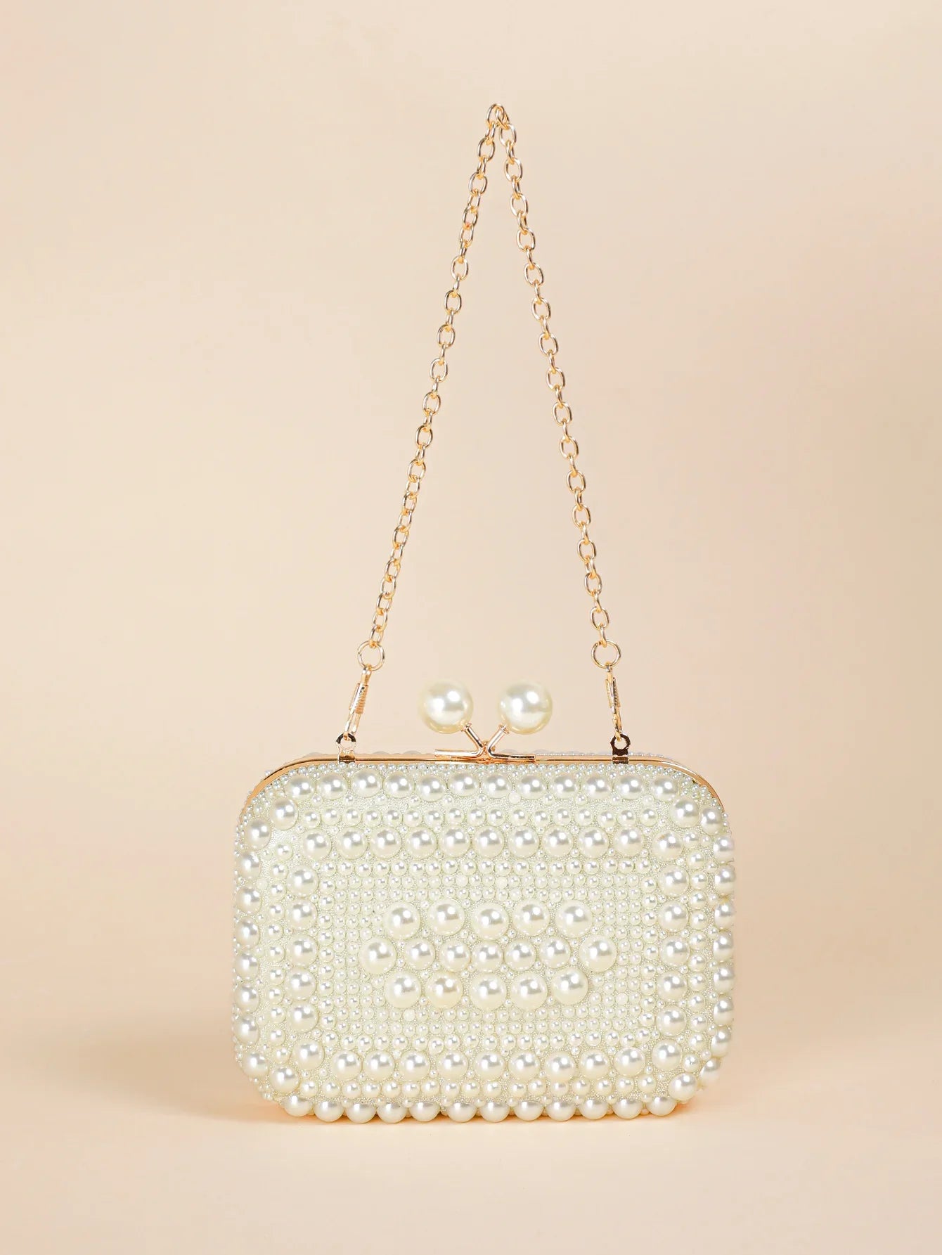 Glamorous Pearl Beaded Kiss Lock Clutch