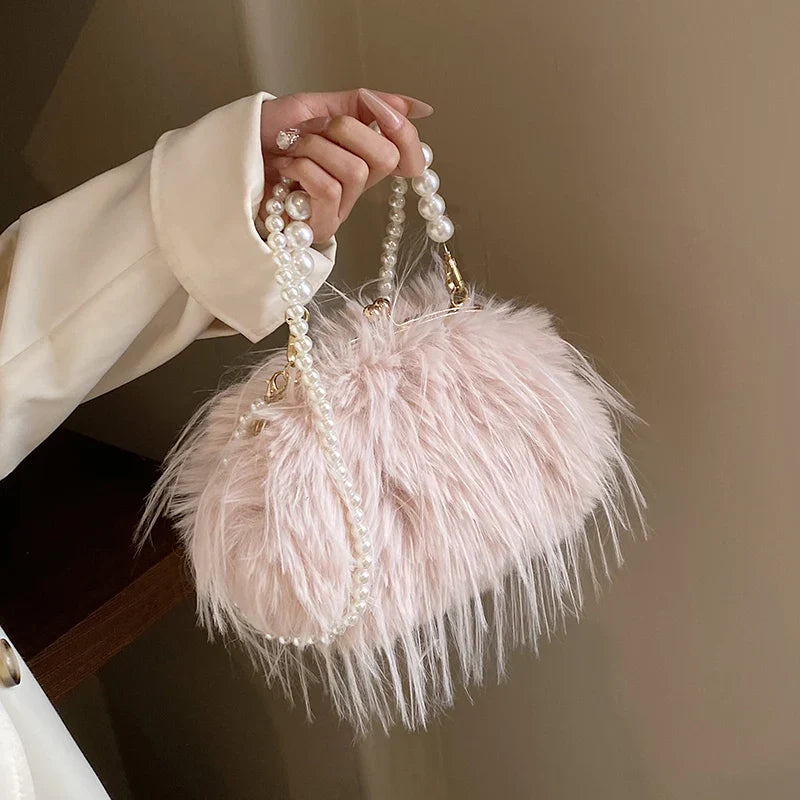 Elegant Plush Beaded bag Side Clutch