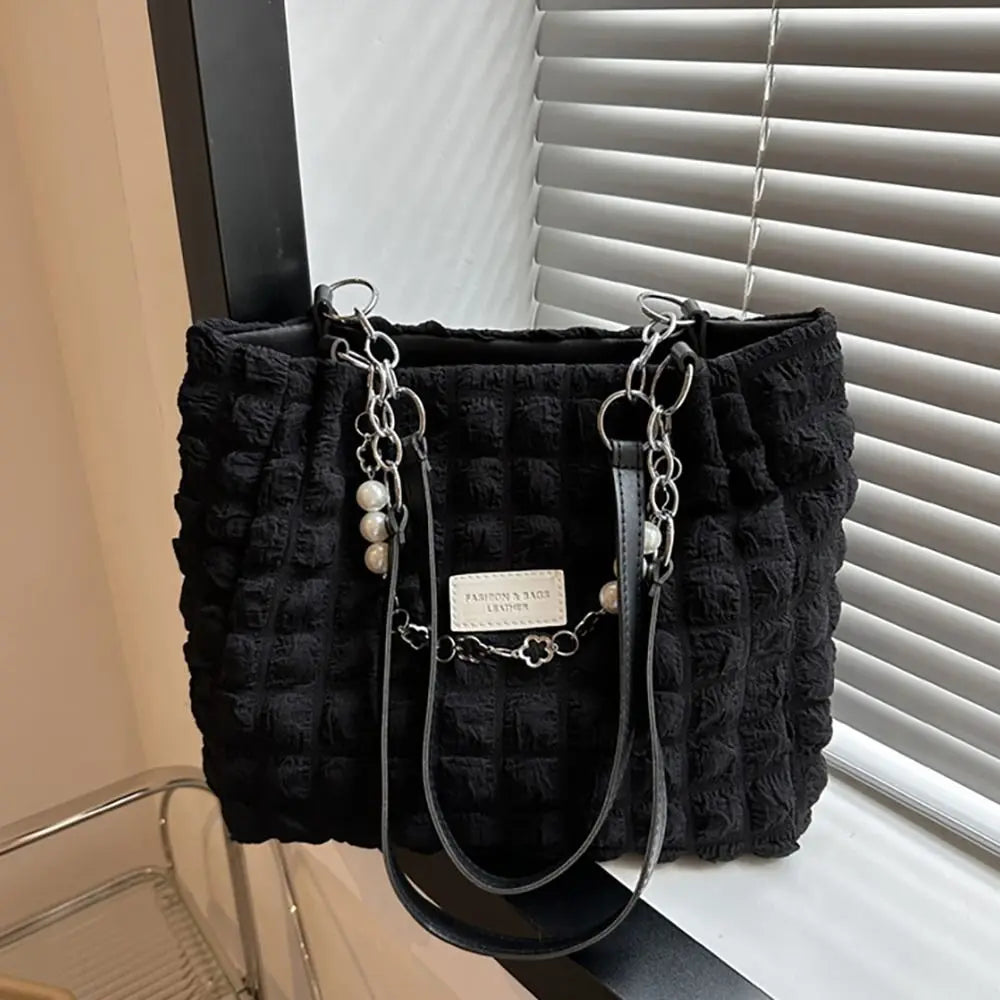 Elegant Fashionable Plaid Design Beaded Handbag