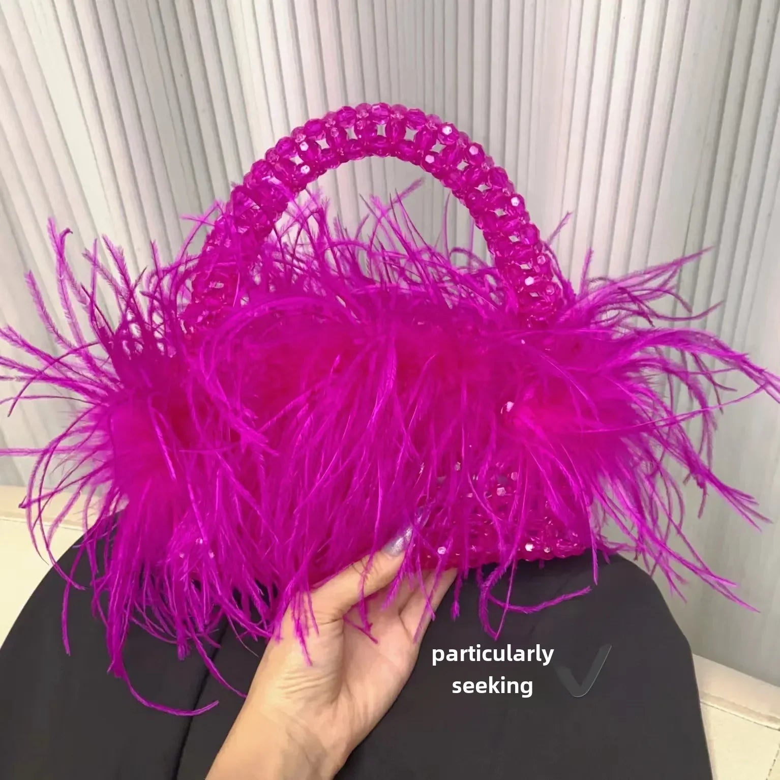 Elegant Sweetcute Bird Feather Beaded Mini Handbag