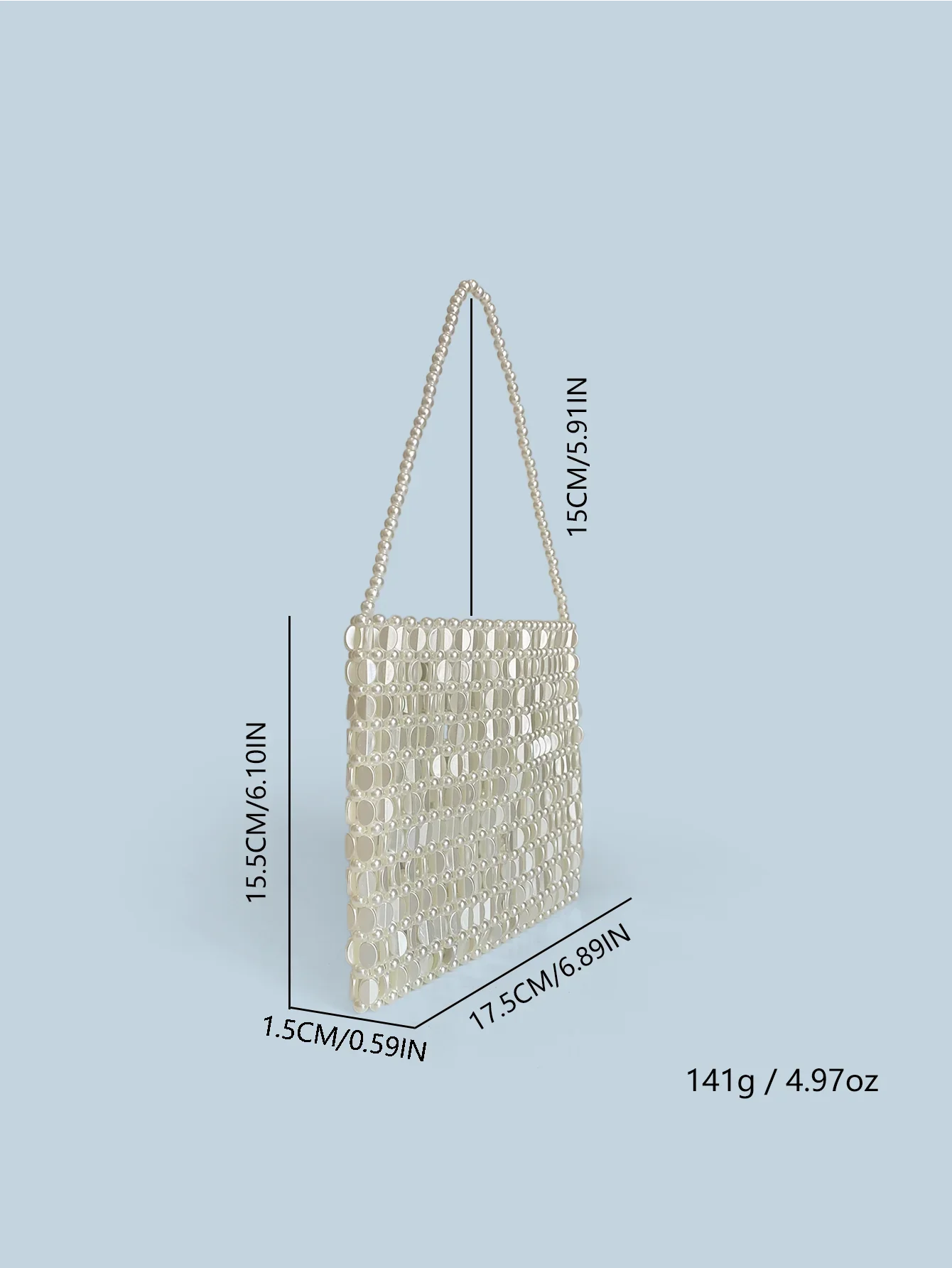 Shining Ins Metal Silver Handmade Bead Bag Bead Glitter Handmade Woven Phone Bag