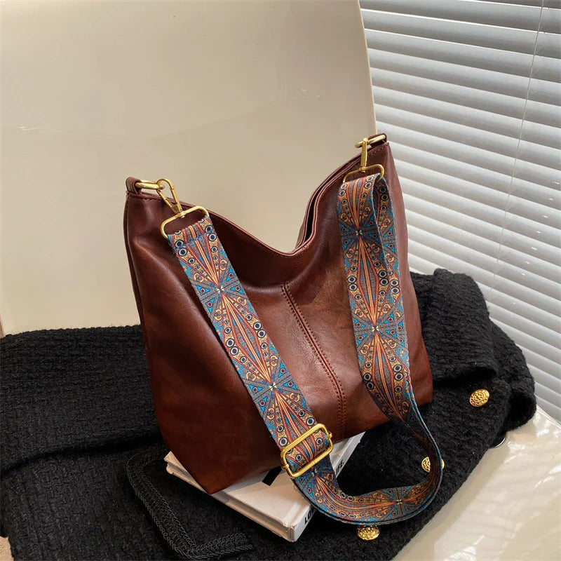 Leather Bucket Beaded Crossbody Bag For Women