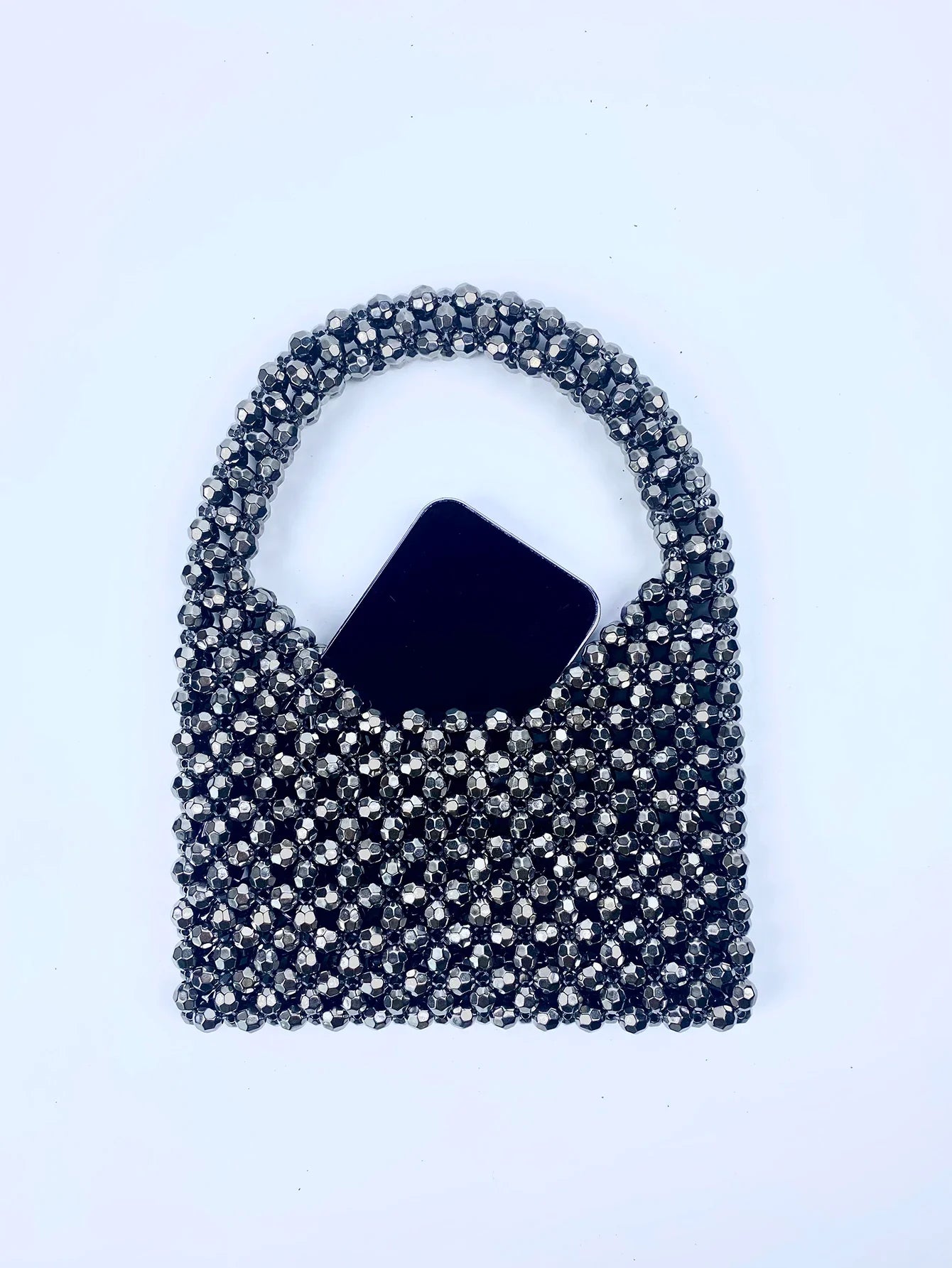 Trendy Stylish Dark Gray Beaded Bucket Purse