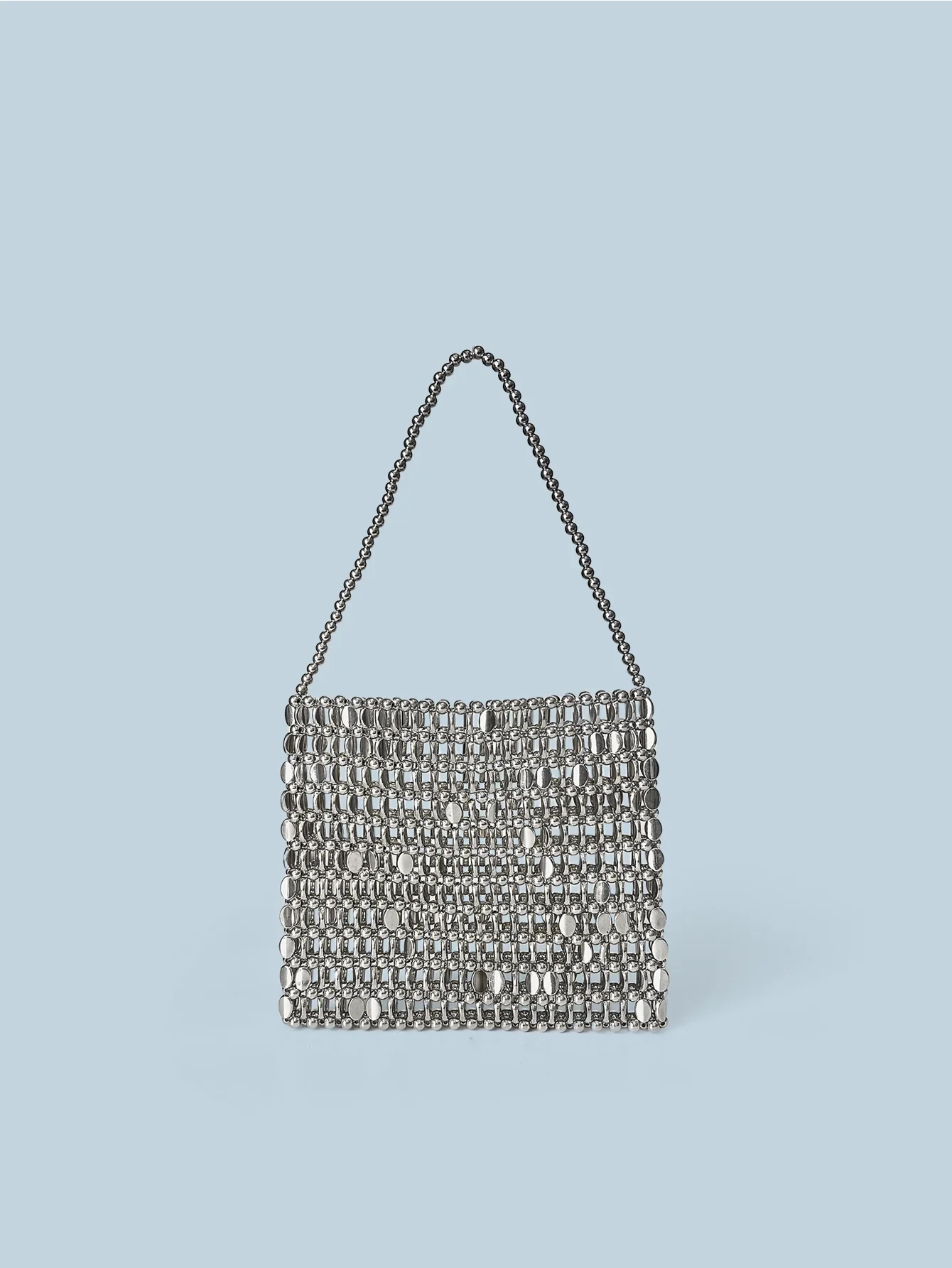 Shining Ins Metal Silver Handmade Bead Bag Bead Glitter Handmade Woven Phone Bag