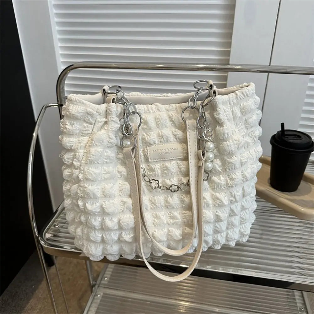 Elegant Fashionable Plaid Design Beaded Handbag