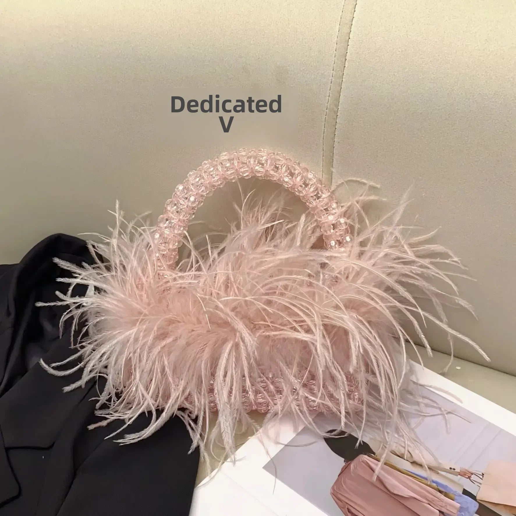 Elegant Sweetcute Bird Feather Beaded Mini Handbag