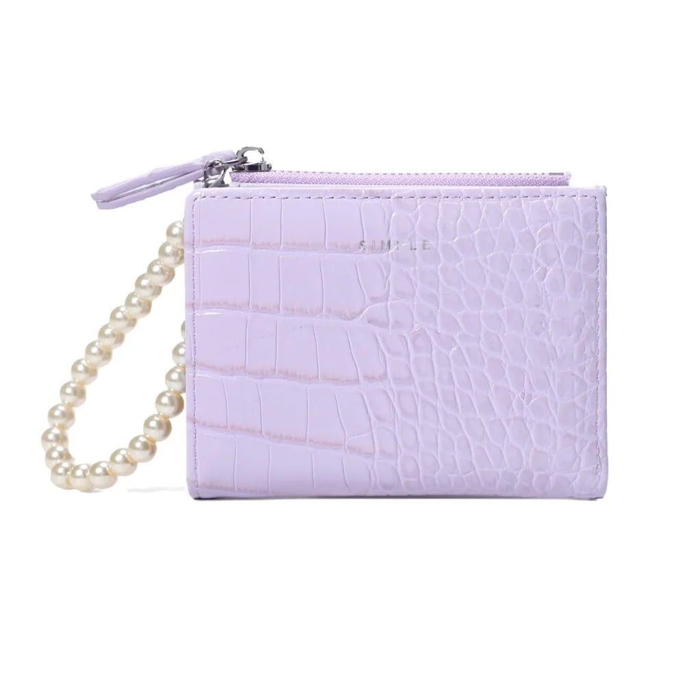 Elegant Imitation Pearl Chain Alligator Print Beaded Purse