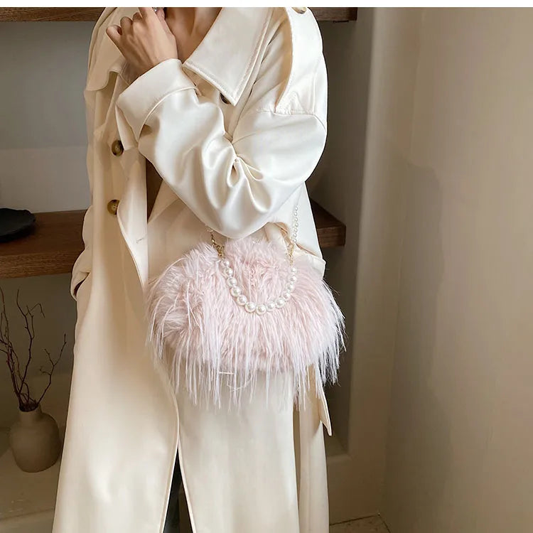 Elegant Plush Beaded bag Side Clutch