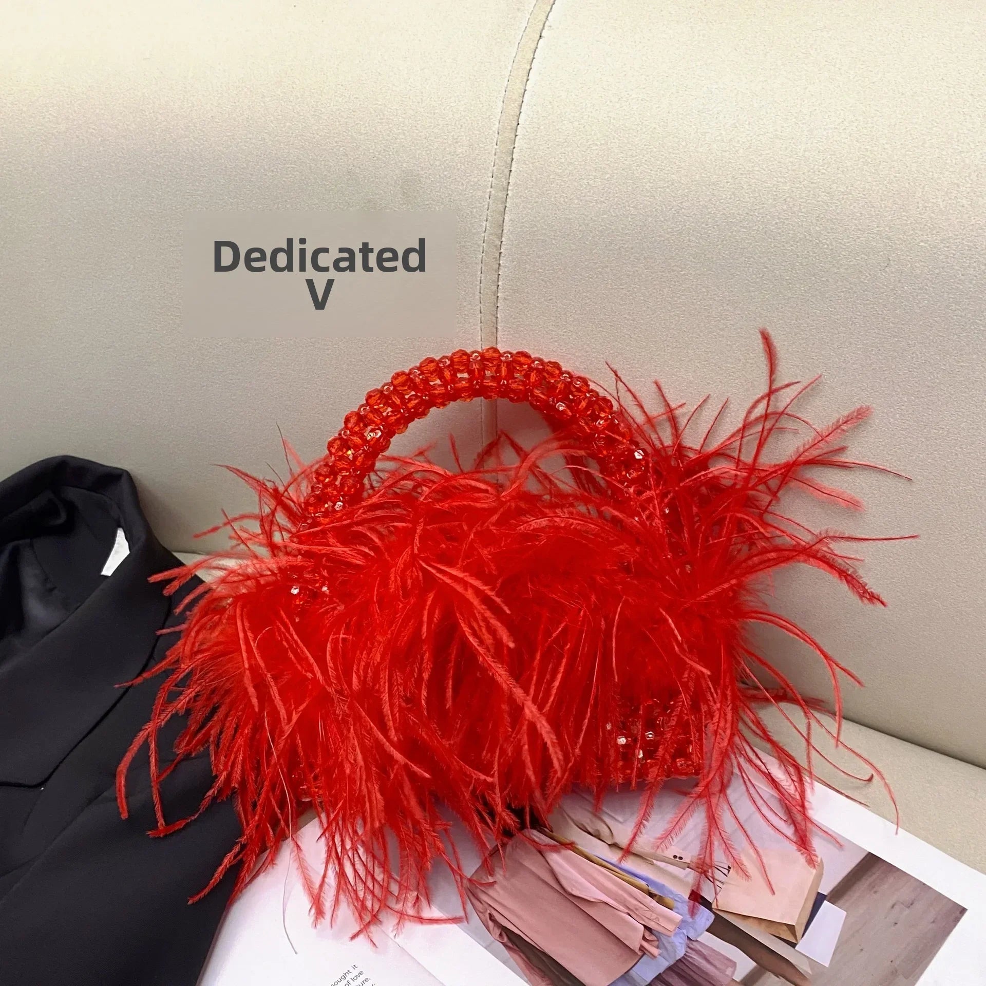 Elegant Sweetcute Bird Feather Beaded Mini Handbag