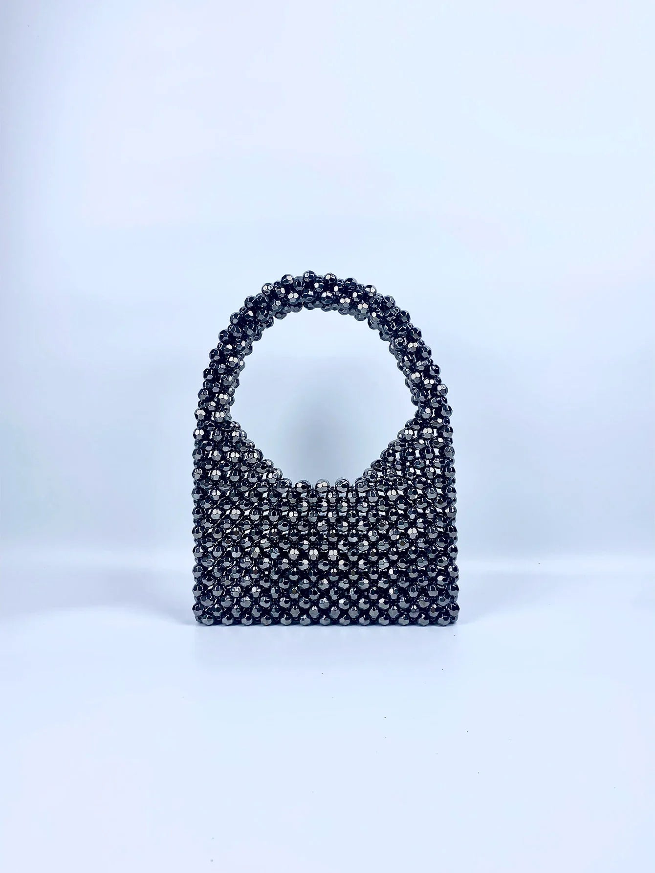 Trendy Stylish Dark Gray Beaded Bucket Purse