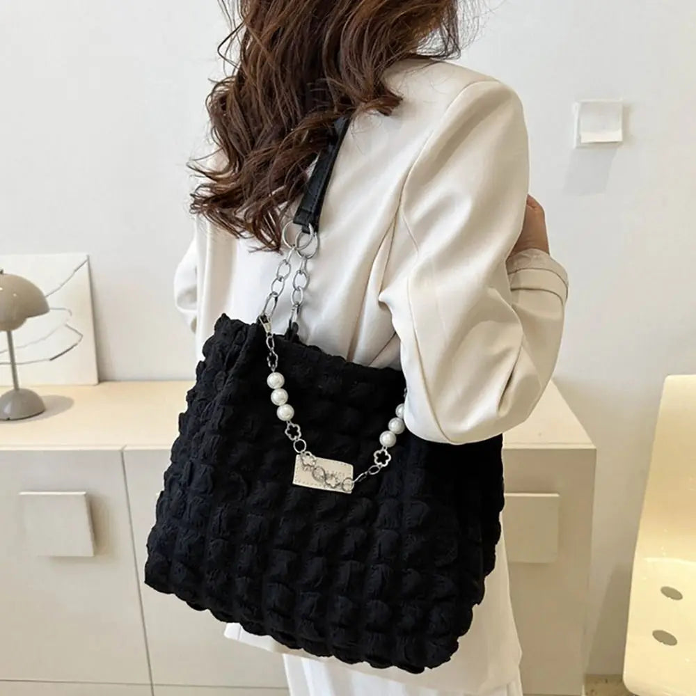 Elegant Fashionable Plaid Design Beaded Handbag