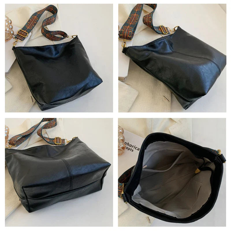 Leather Bucket Beaded Crossbody Bag For Women