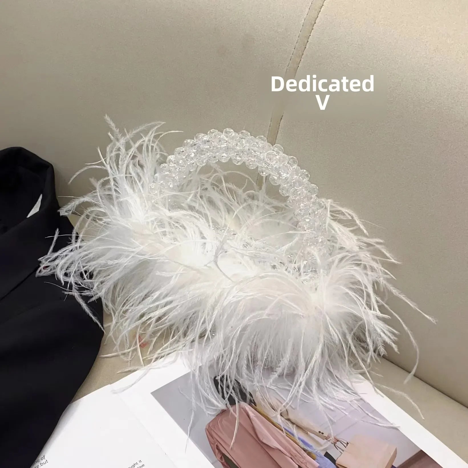 Elegant Sweetcute Bird Feather Beaded Mini Handbag