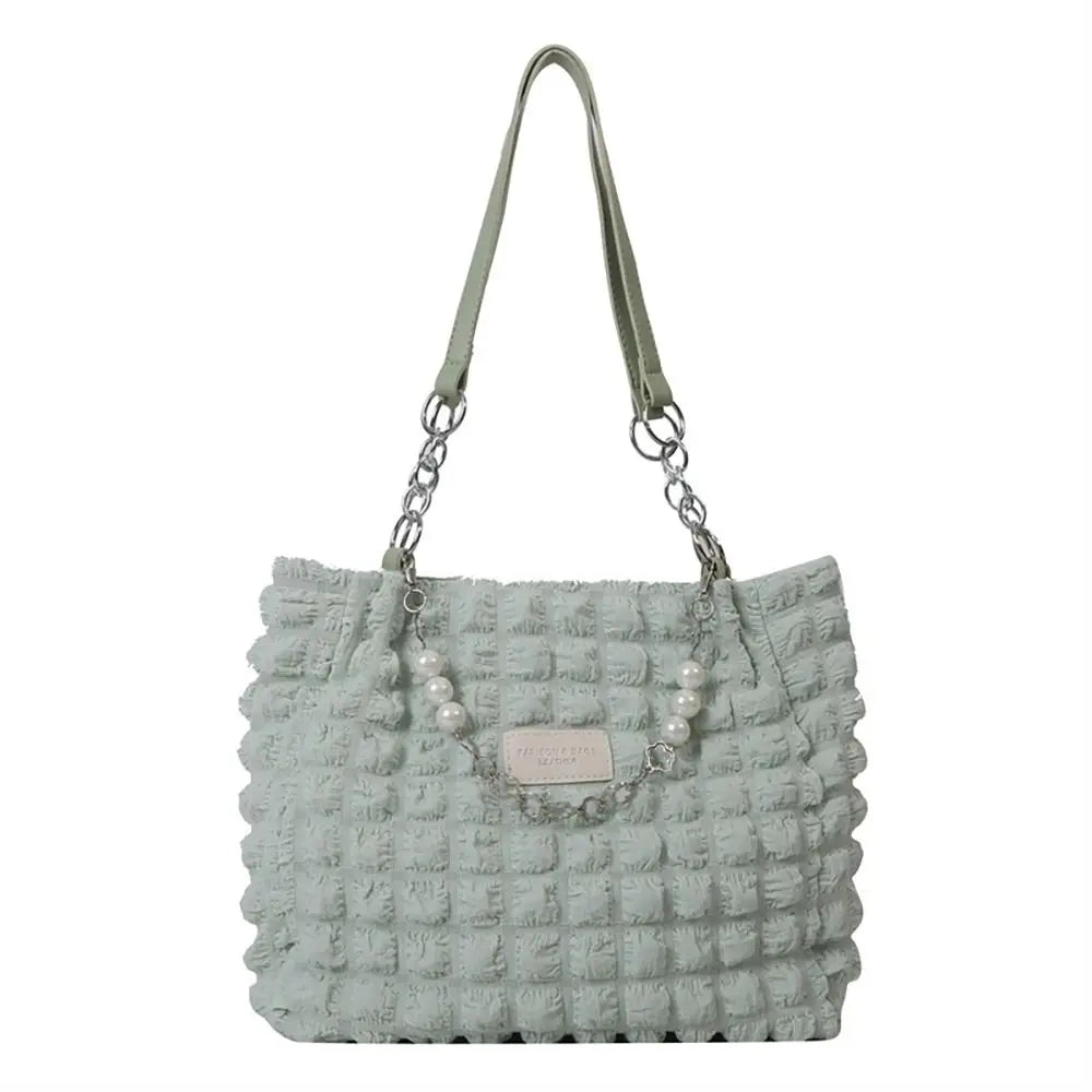 Elegant Fashionable Plaid Design Beaded Handbag