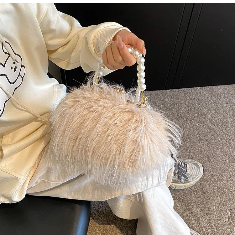 Elegant Plush Beaded bag Side Clutch