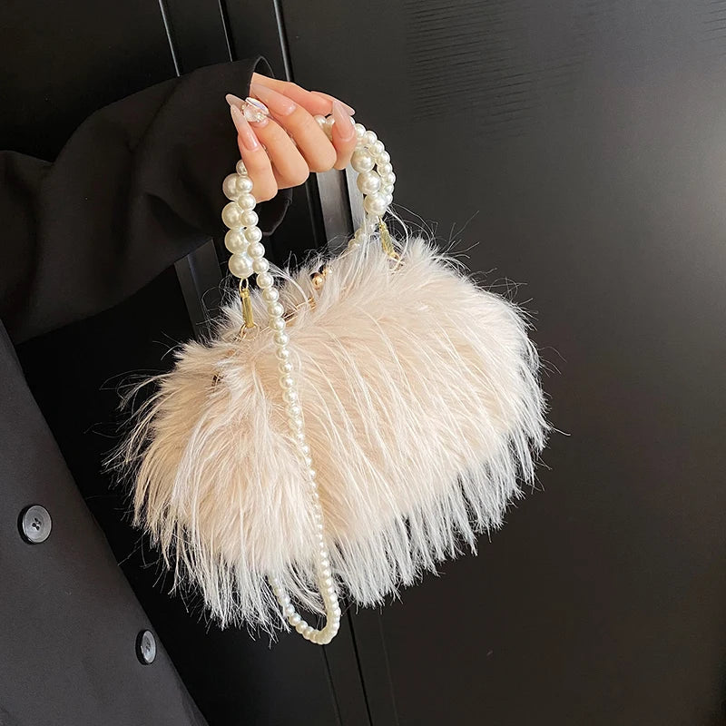Elegant Plush Beaded bag Side Clutch