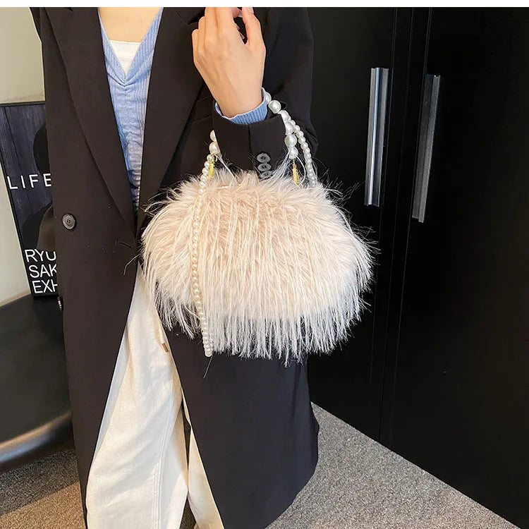 Elegant Plush Beaded bag Side Clutch
