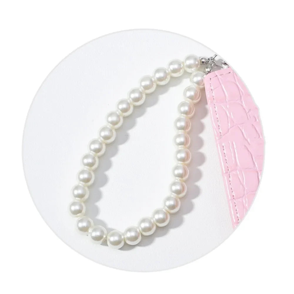 Elegant Imitation Pearl Chain Alligator Print Beaded Purse