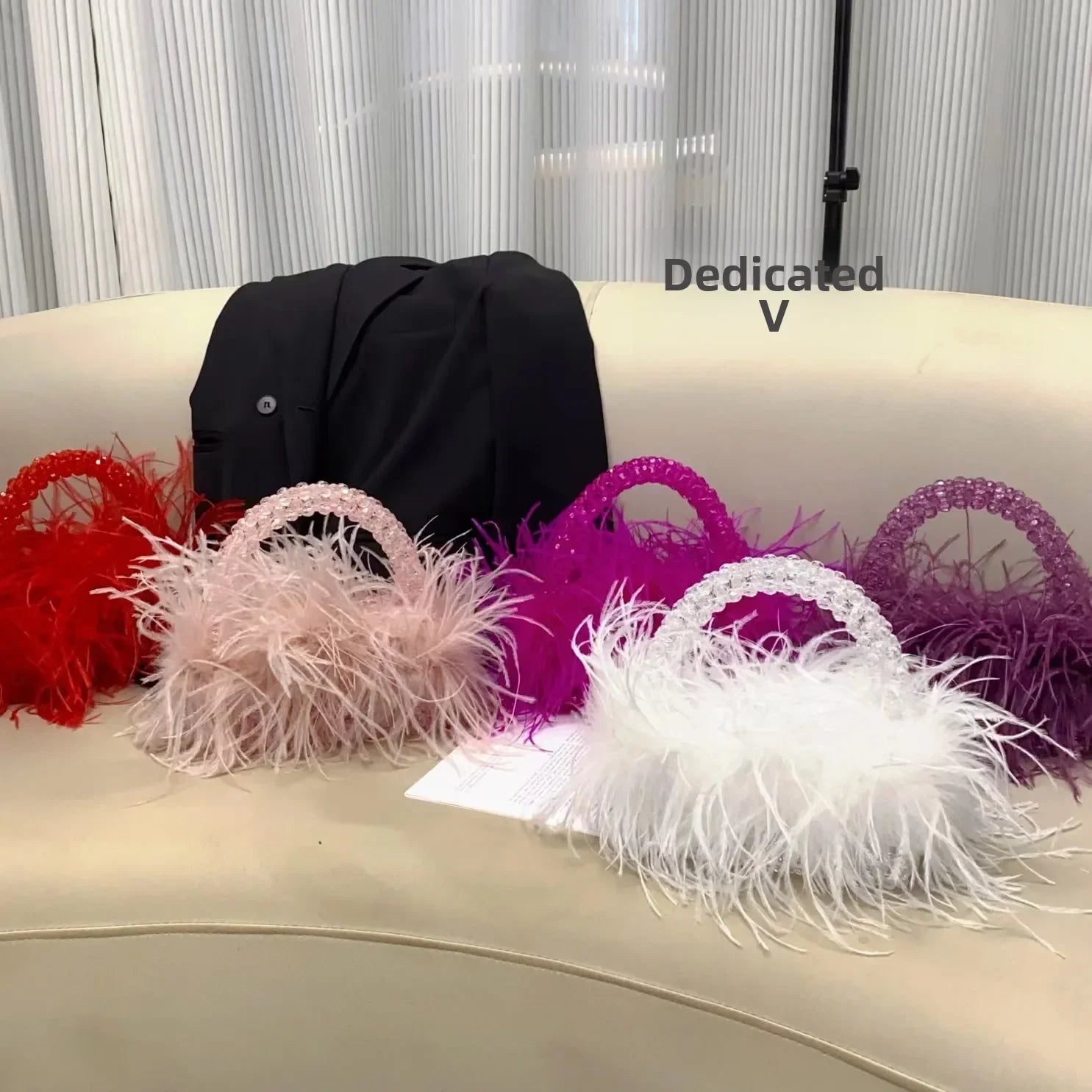 Elegant Sweetcute Bird Feather Beaded Mini Handbag