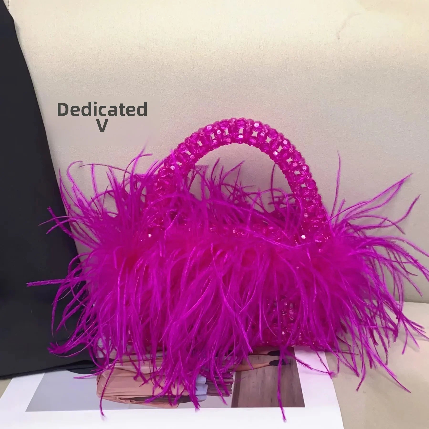 Elegant Sweetcute Bird Feather Beaded Mini Handbag