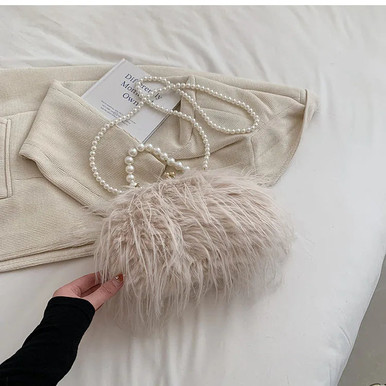 Elegant Plush Beaded bag Side Clutch