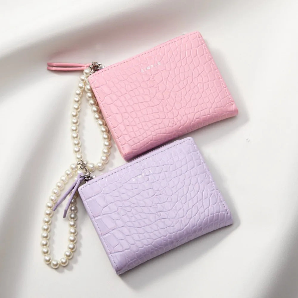 Elegant Imitation Pearl Chain Alligator Print Beaded Purse
