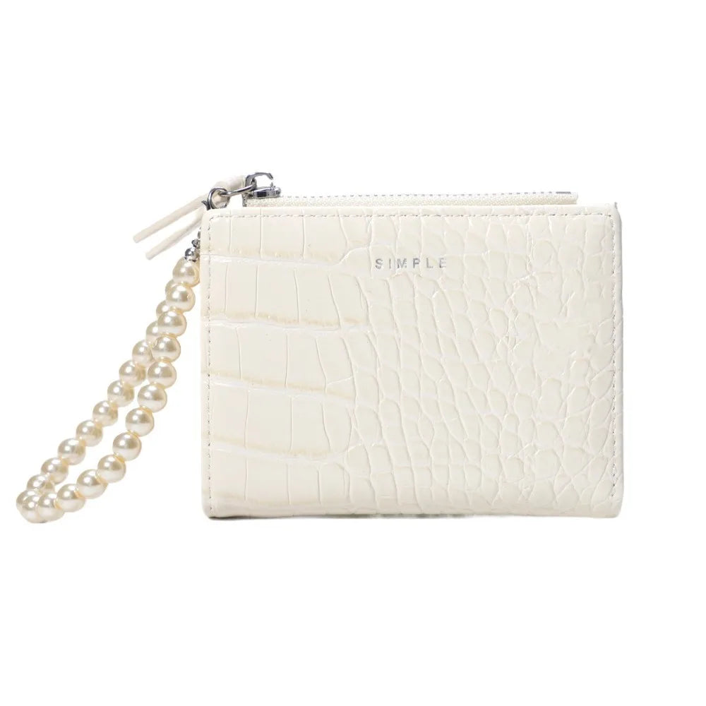Elegant Imitation Pearl Chain Alligator Print Beaded Purse
