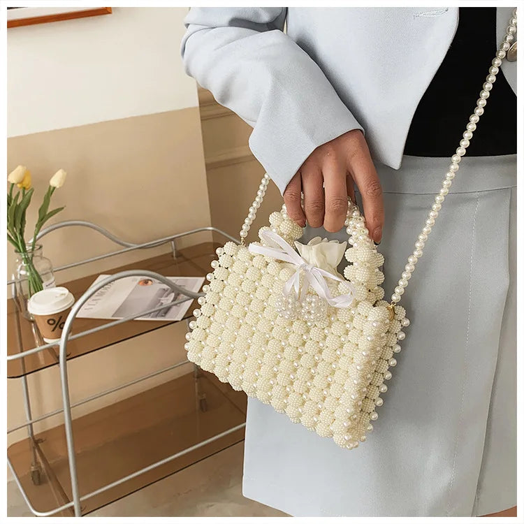 Luxury Pearl Chain Noble Crystal Beaded Evening Purse
