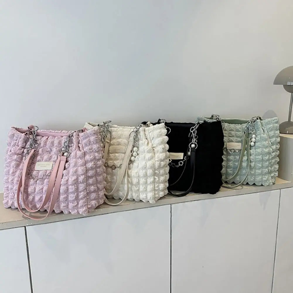 Elegant Fashionable Plaid Design Beaded Handbag