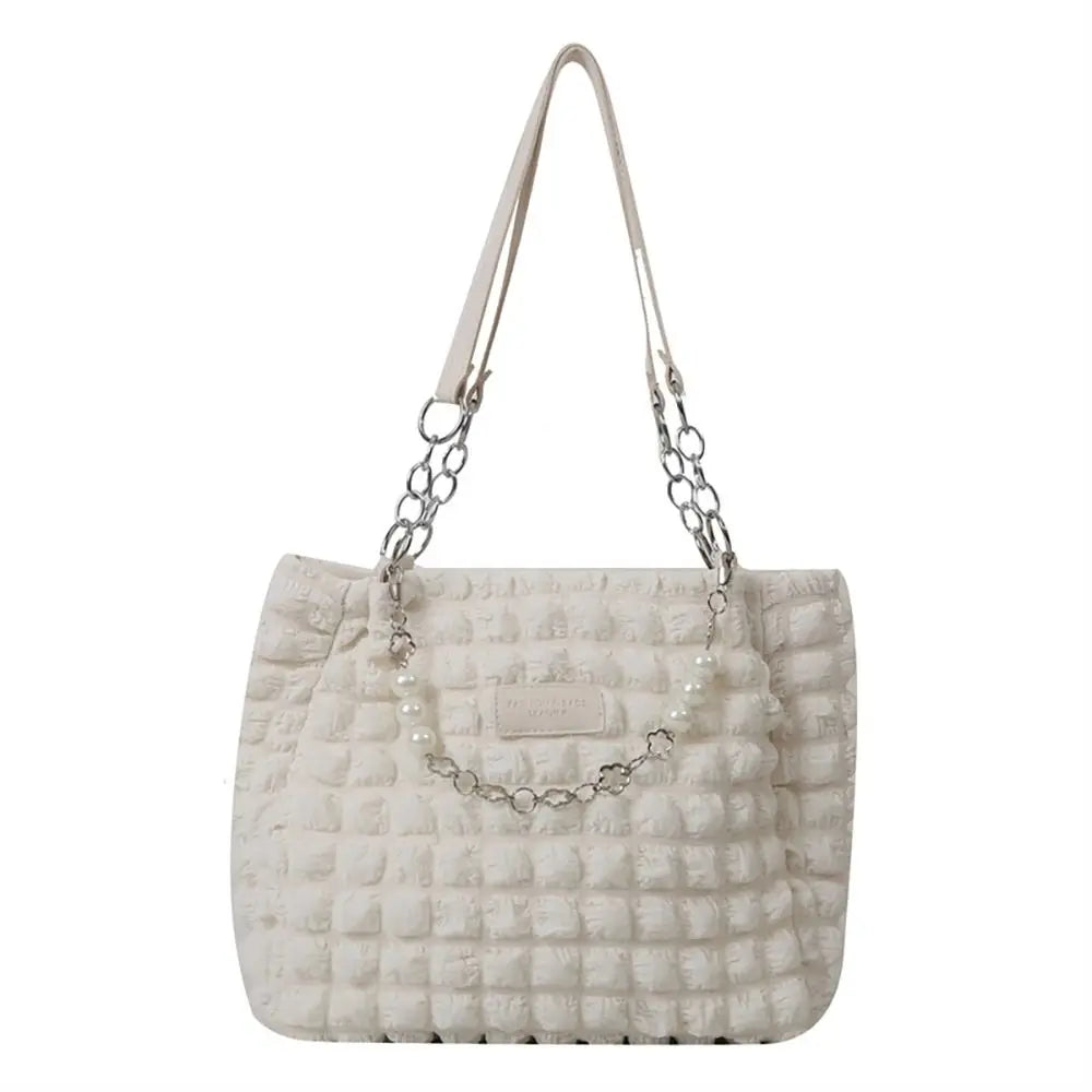 Elegant Fashionable Plaid Design Beaded Handbag