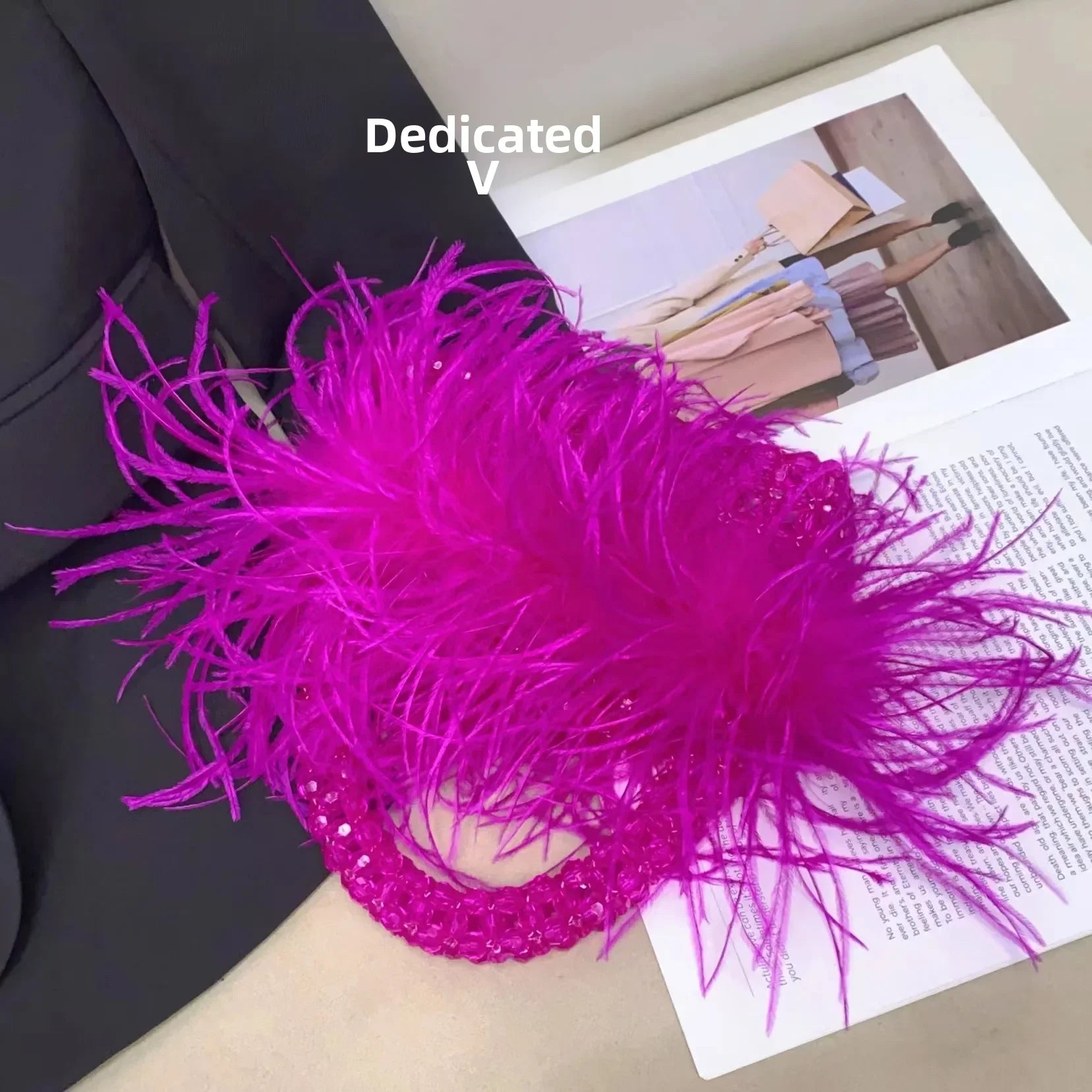 Elegant Sweetcute Bird Feather Beaded Mini Handbag