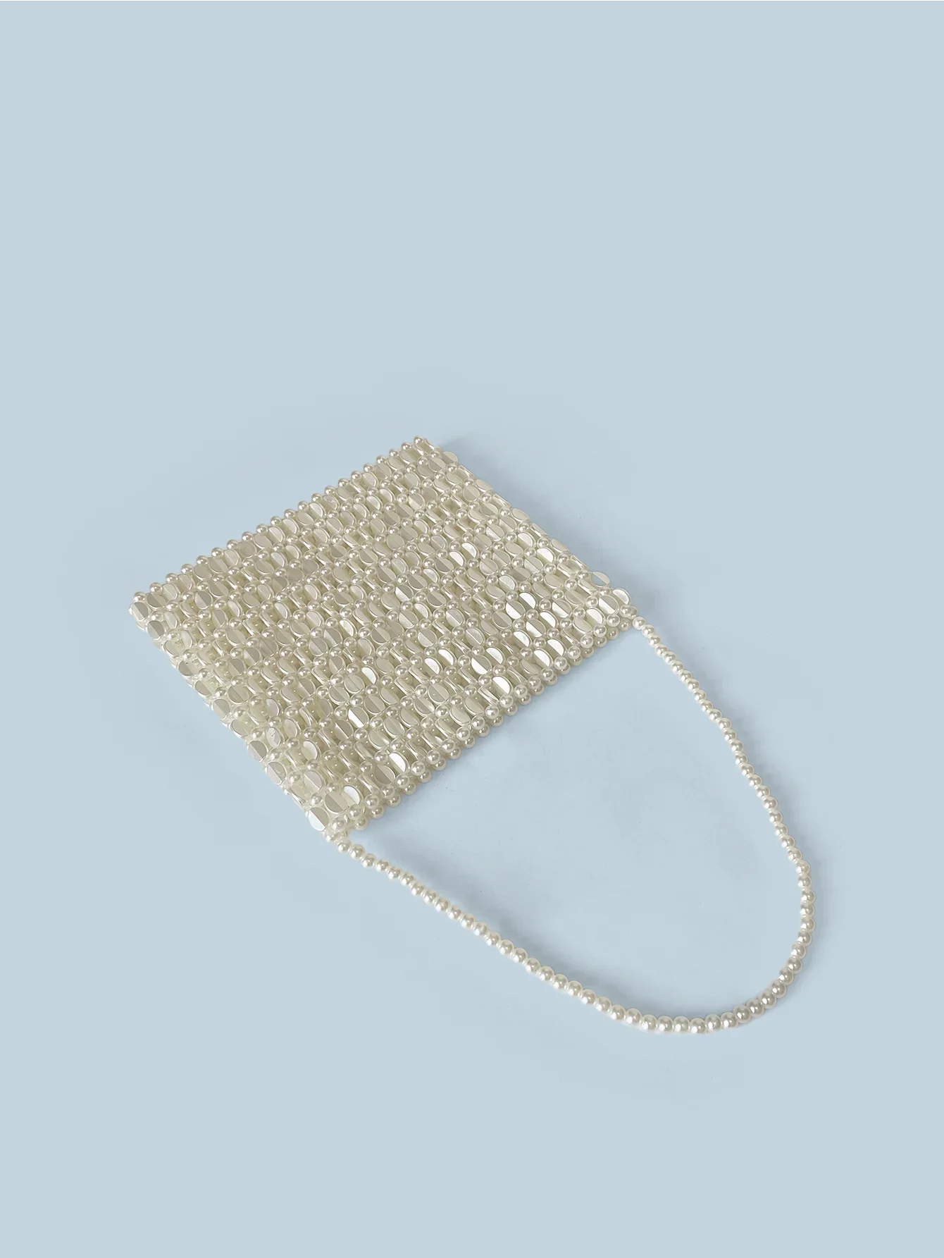 Shining Ins Metal Silver Handmade Bead Bag Bead Glitter Handmade Woven Phone Bag