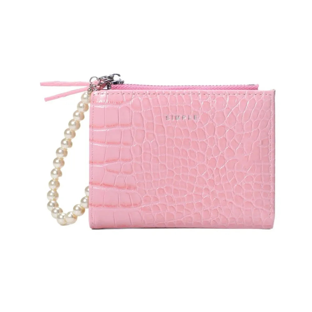 Elegant Imitation Pearl Chain Alligator Print Beaded Purse