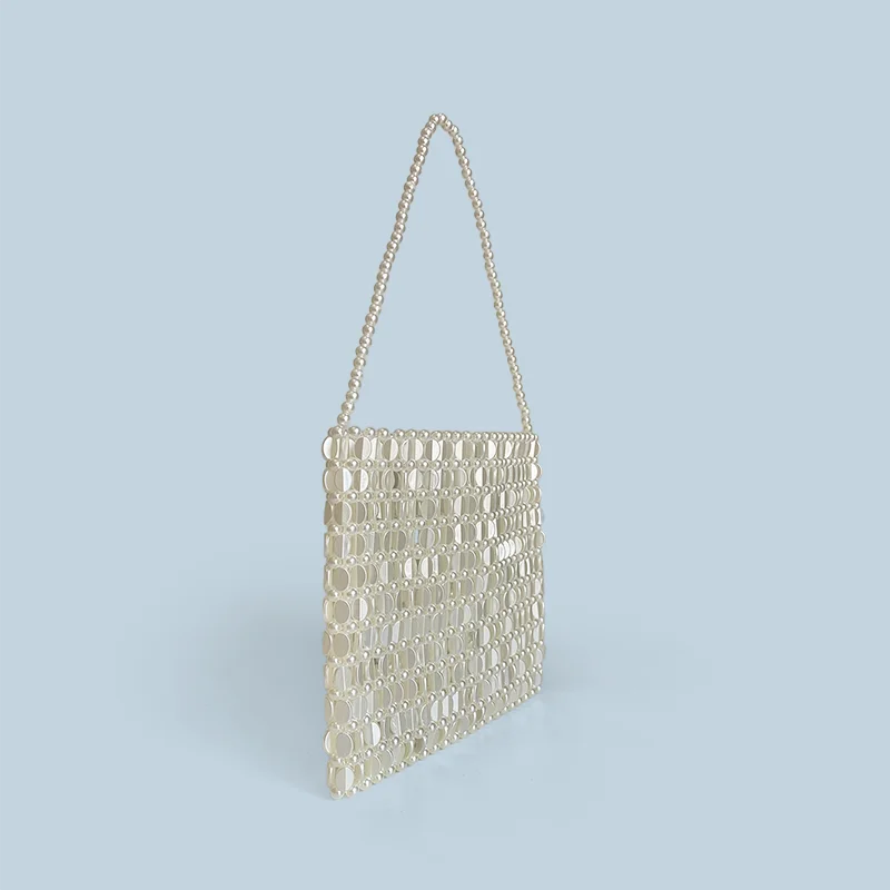 Shining Ins Metal Silver Handmade Bead Bag Bead Glitter Handmade Woven Phone Bag