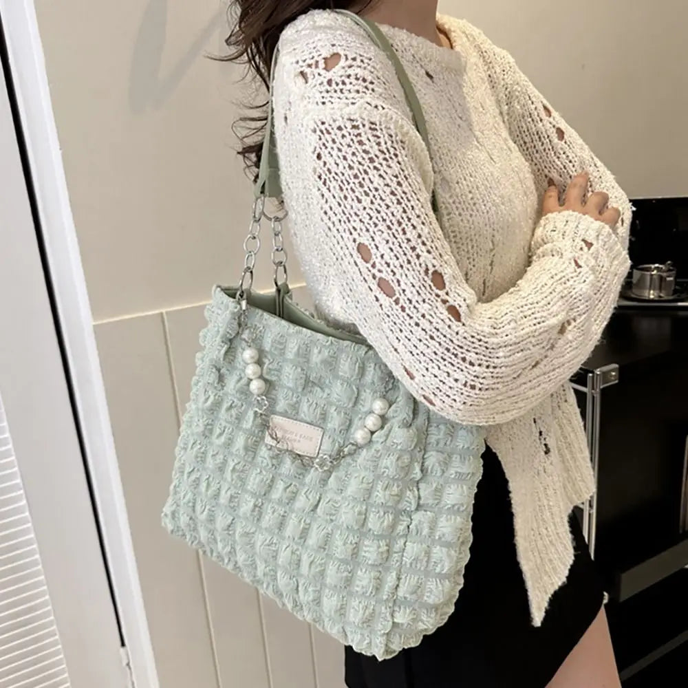 Elegant Fashionable Plaid Design Beaded Handbag