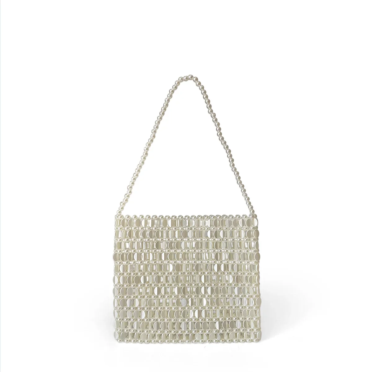 Shining Ins Metal Silver Handmade Bead Bag Bead Glitter Handmade Woven Phone Bag