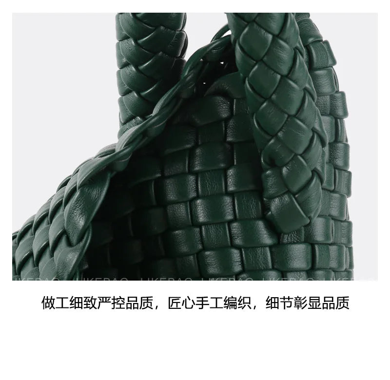 ZR DIARY Fashion Woven Bag Women PU Leather Single Shoulder Bag Retro Golden Bead Decor Hand Carry Women's Bag BZ2469